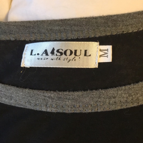 Hamsa women’s sz M black & grey top 3/4 sleeves - Picture 5 of 5